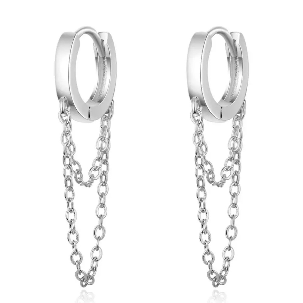 NEW 925 STERLING SILVER HOOP CHAIN EARRINGS, NICE EARRINGS, CUTE EARRINGS - Picture 3 of 5